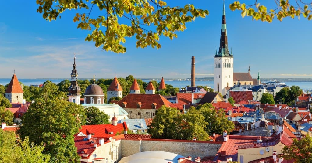 Tallinn eski şehir, kırmızı çatılar ve Baltık ufku, Toompea bakışı