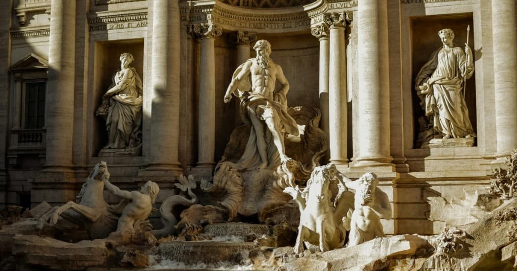 Roma Trevi Çeşmesi barok heykel ve taş cephe — İtalya vize ve oturum rehberi
