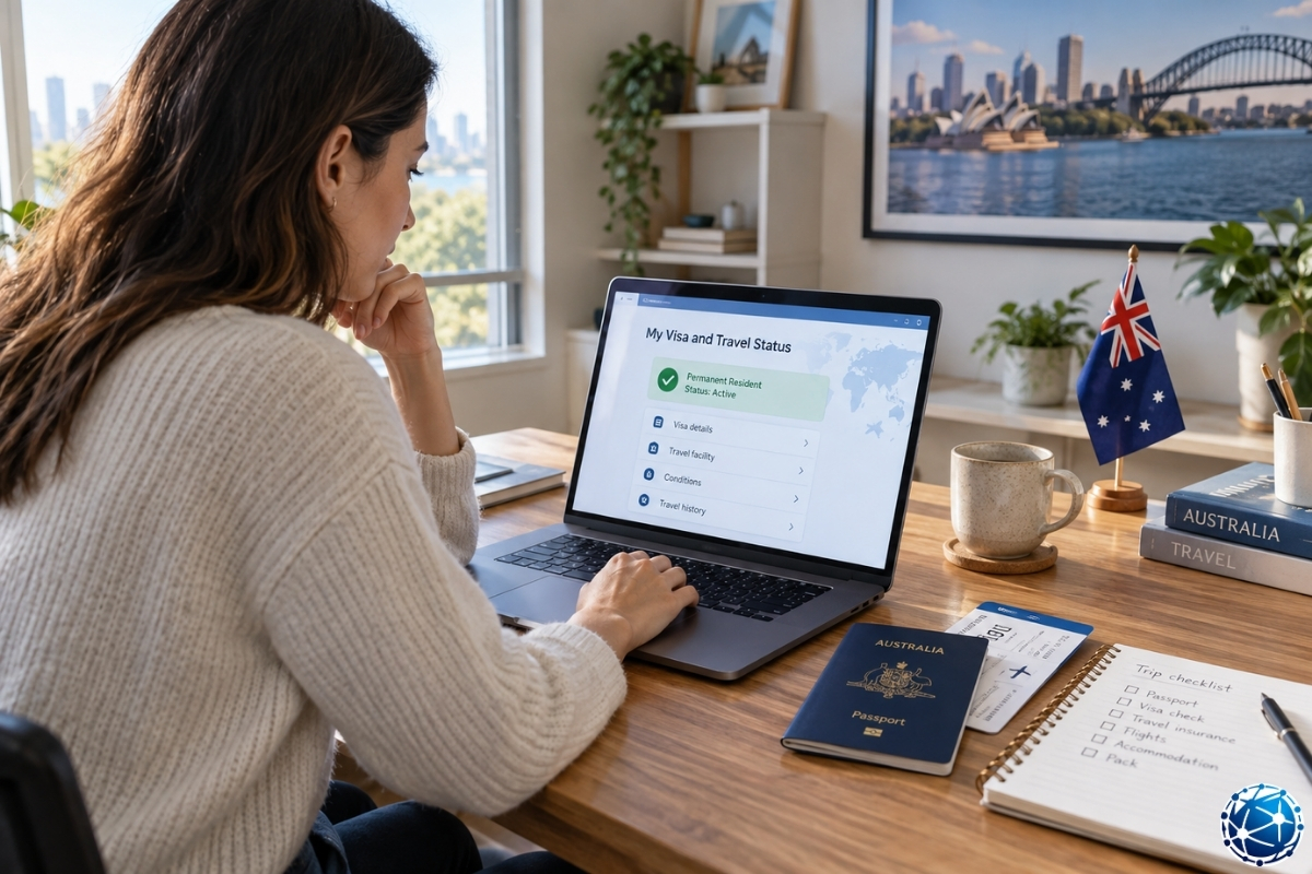 Avustralya daimi oturum sahibi seyahat öncesi VEVO üzerinden vize ve travel facility durumunu kontrol ediyor