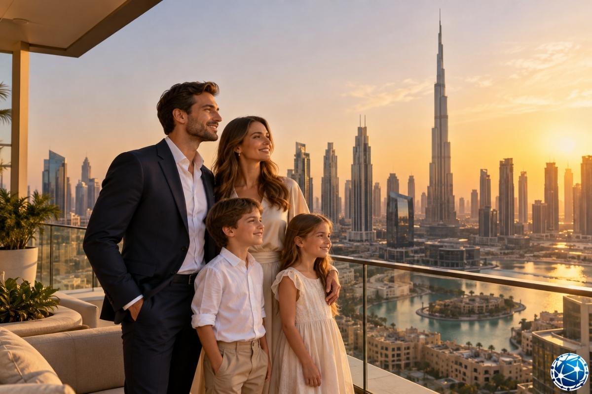 BAE Golden Visa ile Dubai’de uzun süreli oturum ve aile yaşamı imkanlarını temsil eden yabancı aile