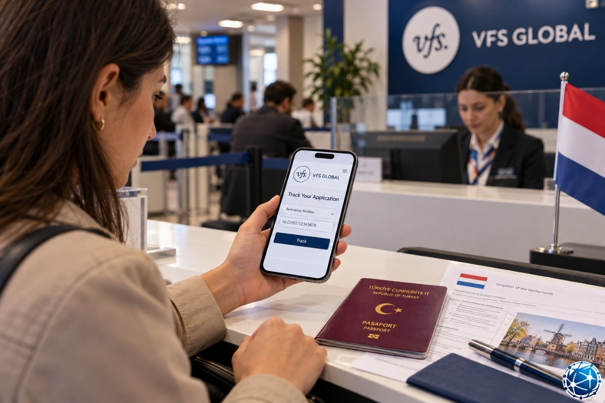Hollanda Schengen vize başvurusunu VFS Global referans numarasıyla telefondan takip eden başvuru sahibi