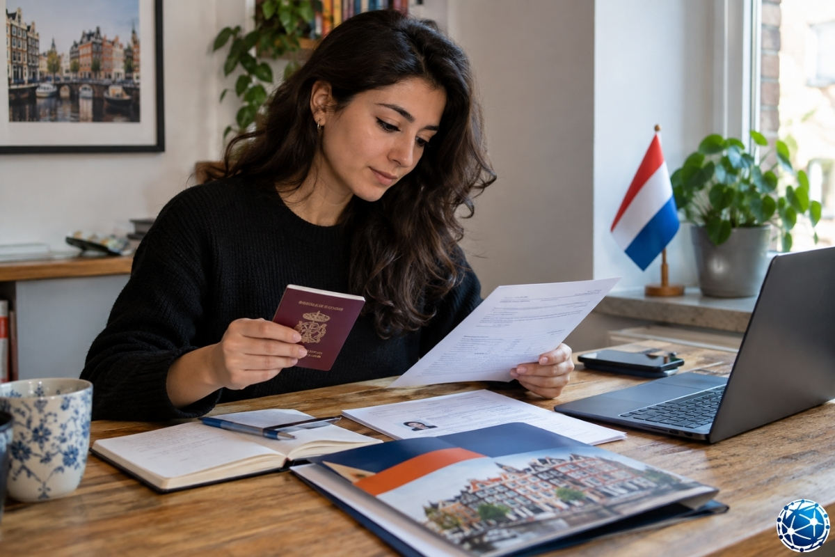 Hollanda konsolosluk işlemleri için pasaport ve randevu belgelerini hazırlayan başvuru sahibi