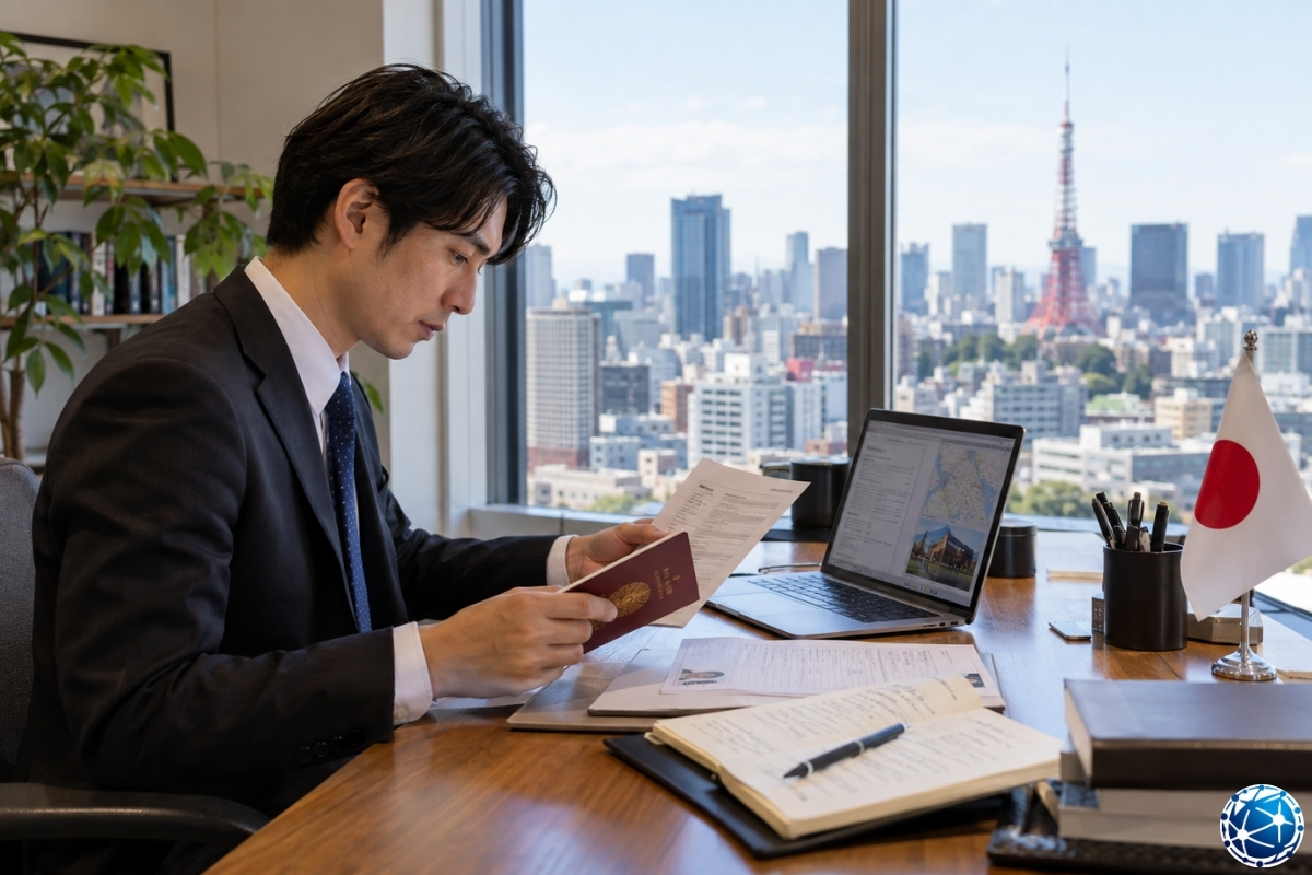 Japonya seyahati öncesinde pasaport, başvuru belgeleri ve seyahat planını hazırlayan başvuru sahibi
