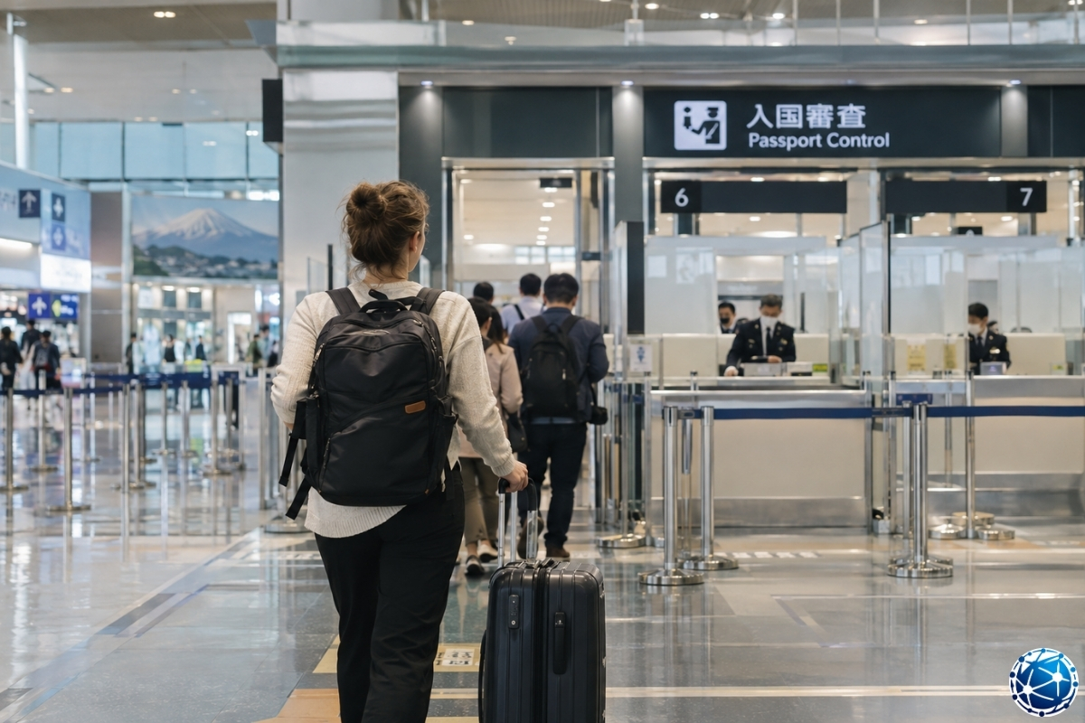 Japonya havalimanında pasaport kontrolünden geçerek ülkeye giriş izni değerlendirmesine giren yabancı yolcu