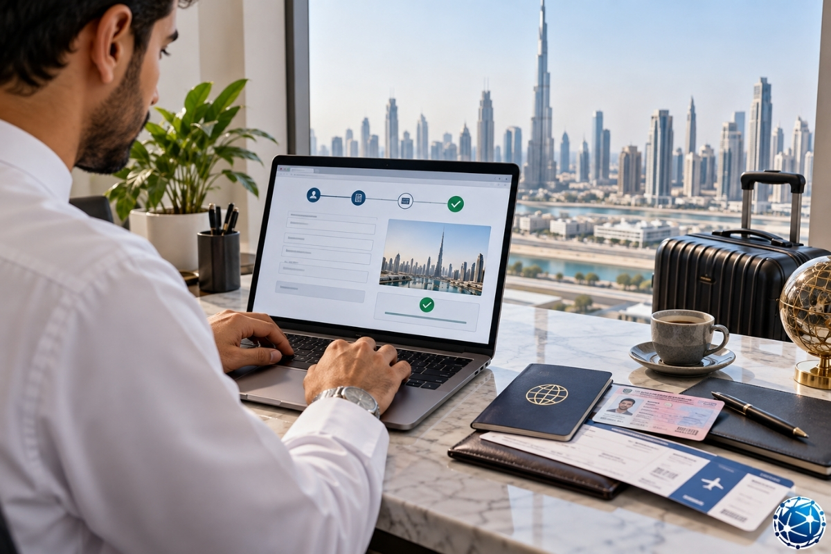 Dubai GDRFA online vize başvuru sürecini bilgisayardan tamamlayan, GCC oturum kartı, pasaport ve seyahat belgeleriyle elektronik giriş izni