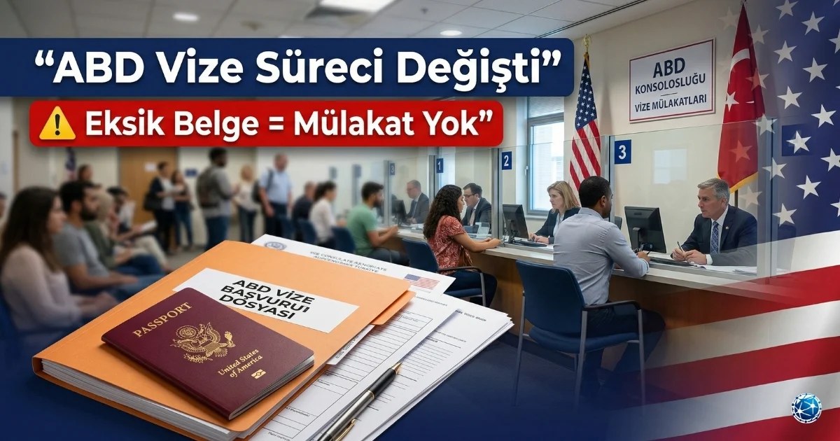 ABD vize başvuru sürecinde belge kontrolü ve mülakat hazırlığını gösteren görsel