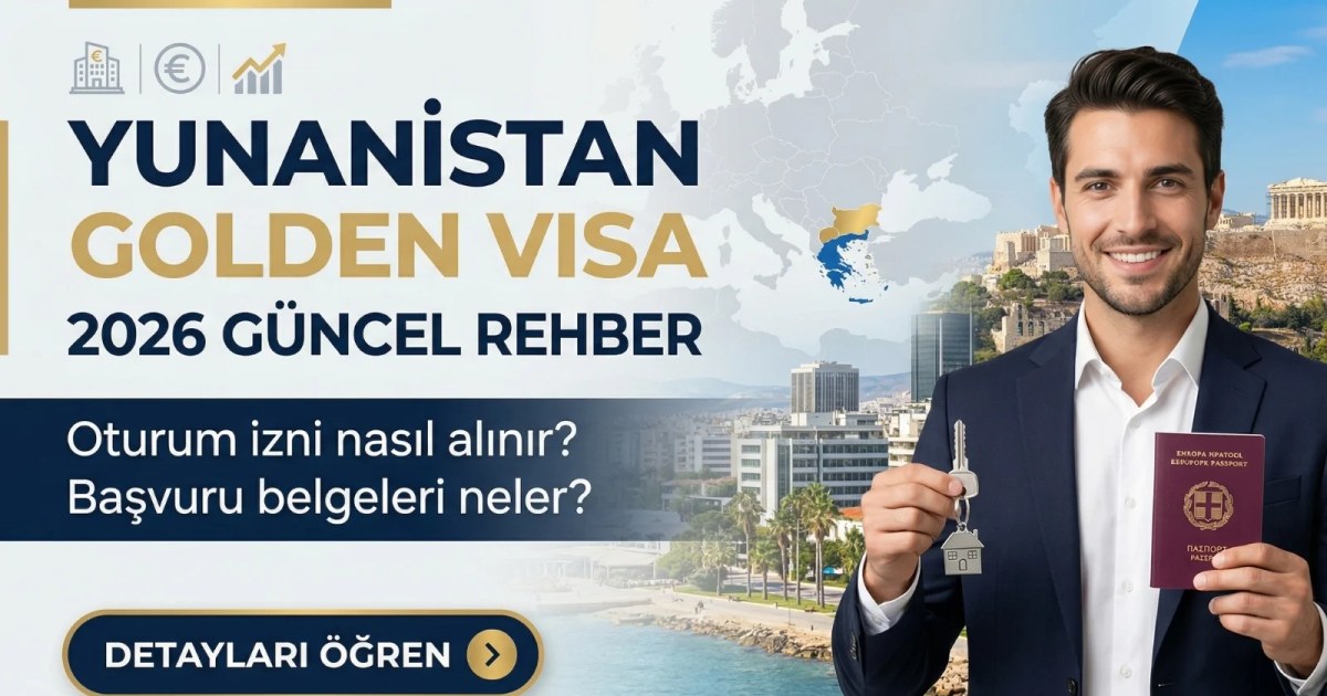 Yunanistan Golden Visa başvurusu için pasaport, tapu, sigorta ve yatırım belgelerini gösteren rehber görseli
