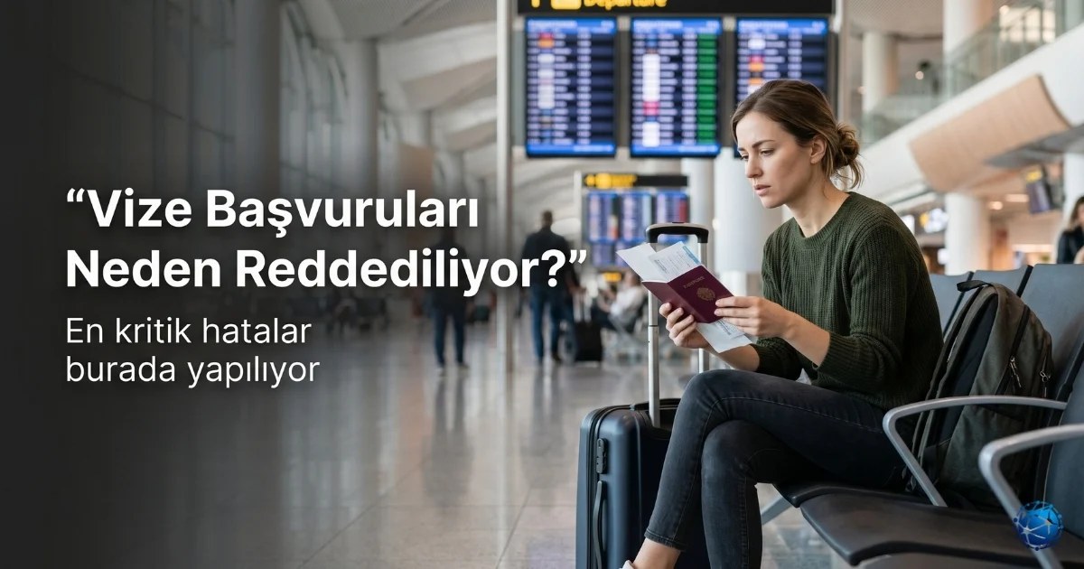 Vize başvurusunda evrak kontrolü yapan kişi ve başvuru sürecini anlatan profesyonel kapak görseli