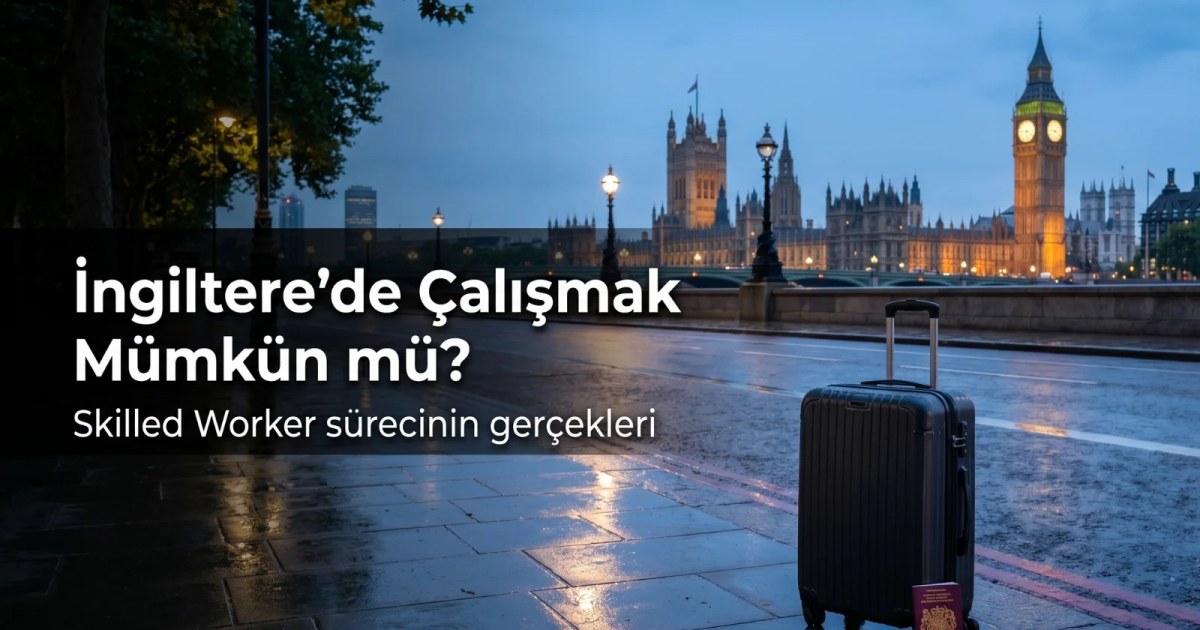 Londra şehir manzarası ve iş hayatı temalı İngiltere çalışma vizesi kapak görseli