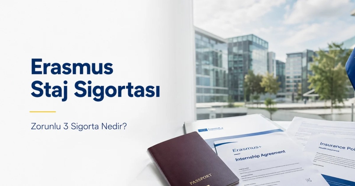 Erasmus staj hareketliliğinde zorunlu sigorta türlerini anlatan profesyonel kapak görseli