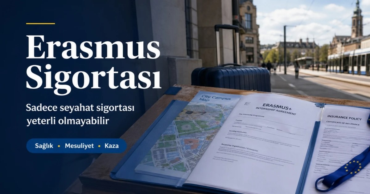 Erasmus öğrencileri için zorunlu sigorta türlerini anlatan profesyonel kapak görseli