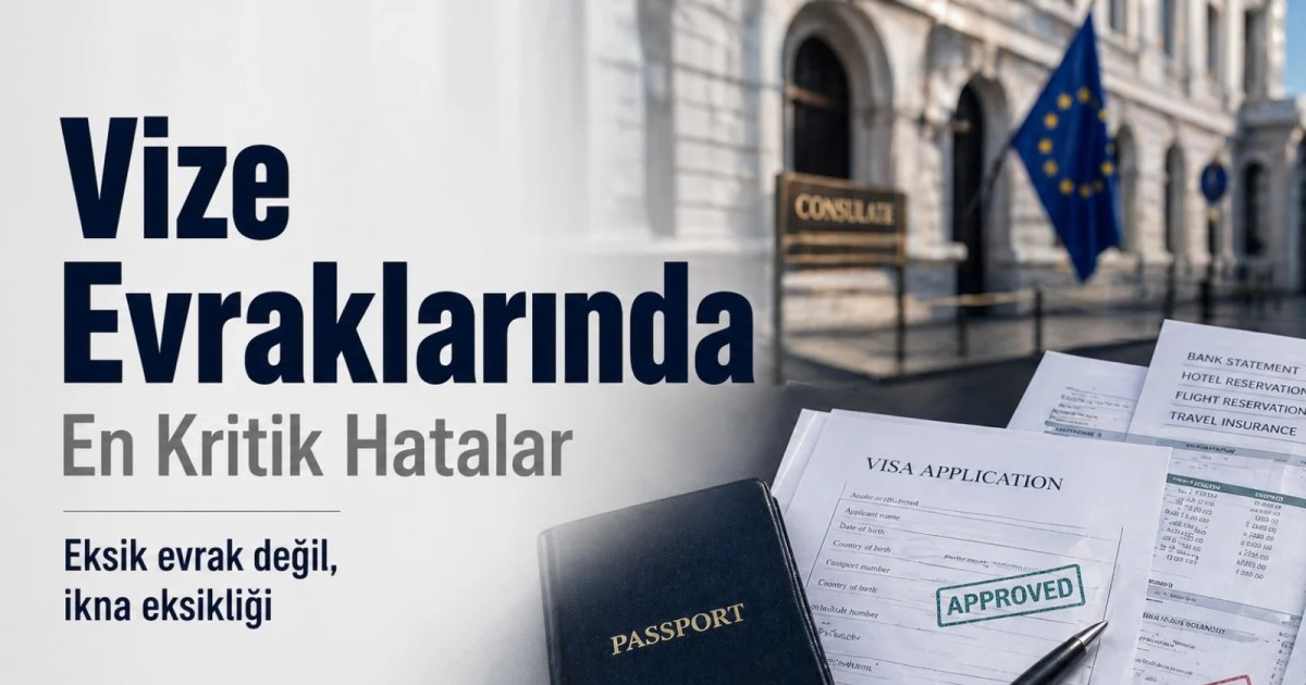 Vize başvuru dosyasında dikkat edilmesi gereken kritik evrakları anlatan profesyonel kapak görseli