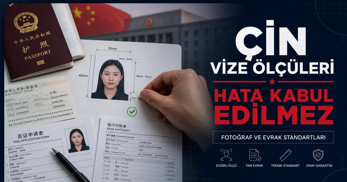 Çin vizesi için fotoğraf ölçüleri ve evrak hazırlama süreci konsepti