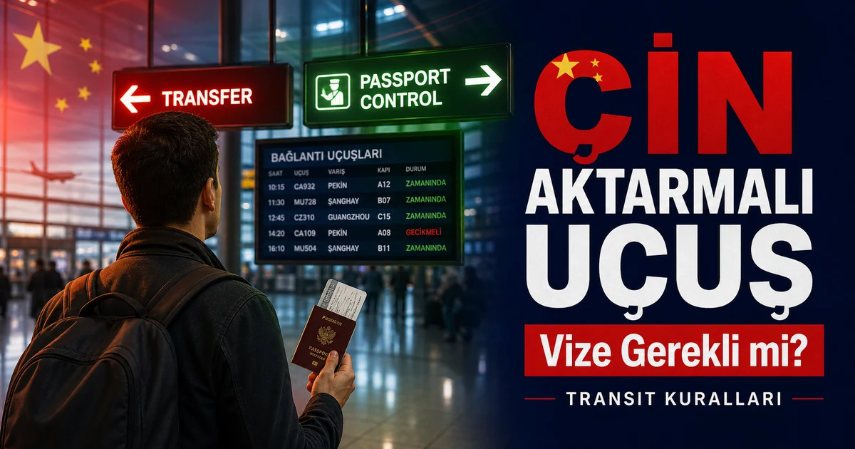 Çin aktarmalı uçuşlar için transit vize kuralları ve havalimanı süreci konsepti