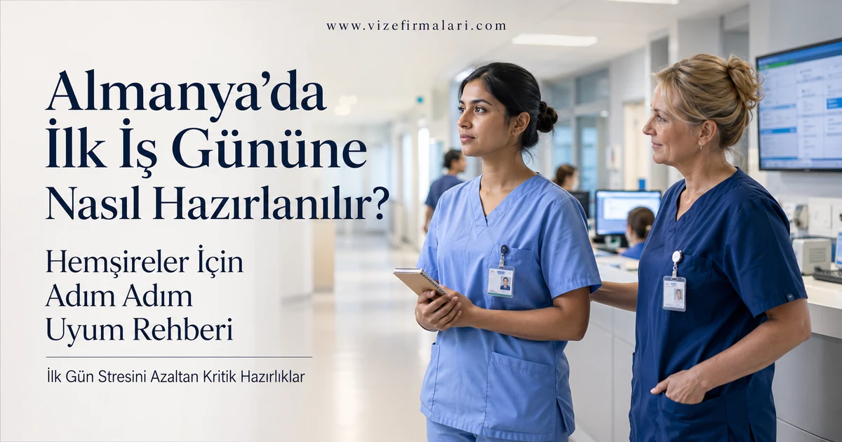 Almanya’da hastane ortamında ilk iş gününe hazırlanan sağlık çalışanını gösteren profesyonel sahne