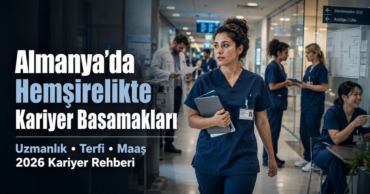 Almanya’da modern hastanede çalışan hemşireler ve kariyer gelişimini temsil eden sağlık ekibi