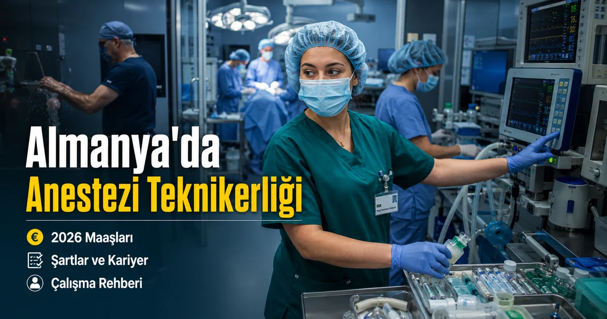 Almanya’da modern bir ameliyathanede çalışan anestezi teknikeri ve sağlık ekibi