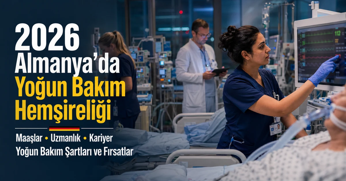 Almanya’da yoğun bakım ünitesinde çalışan hemşirenin kritik hasta bakımını takip ettiği modern hastane ortamı