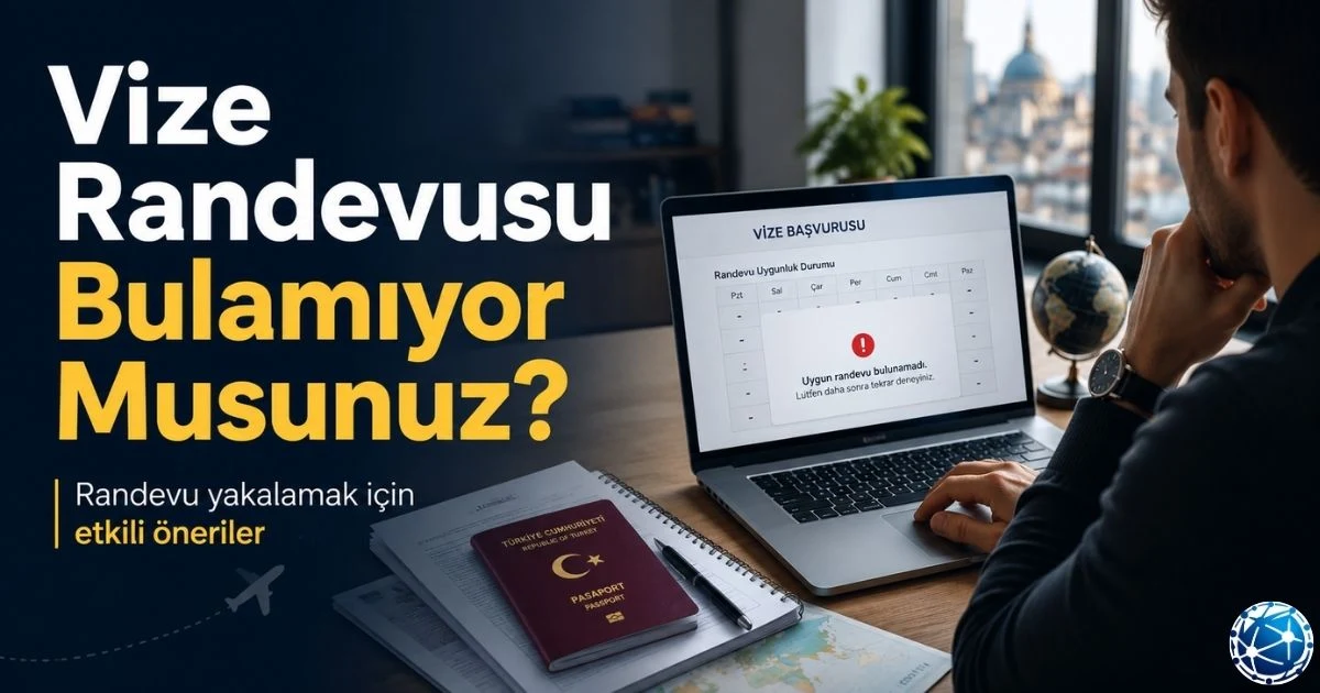 Vize randevusu bulamayan başvuru sahibi, Schengen randevu sistemi, iptal slotları, başvuru merkezi ve seyahat tarihlerini kontrol ediyor.