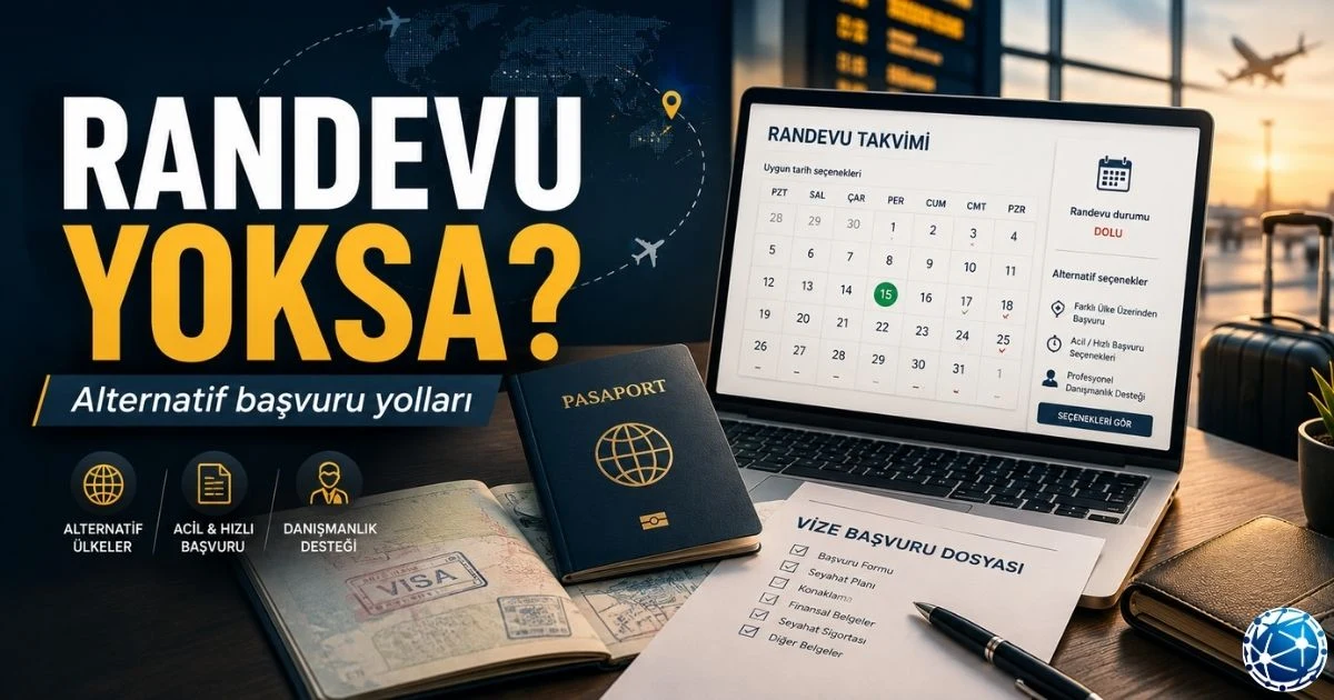 Alternatif vize başvuru yöntemleri kapsamında randevu sistemi, yetkili başvuru merkezi, pasaport, evrak dosyası ve danışmanlık süreci inceleniyor.