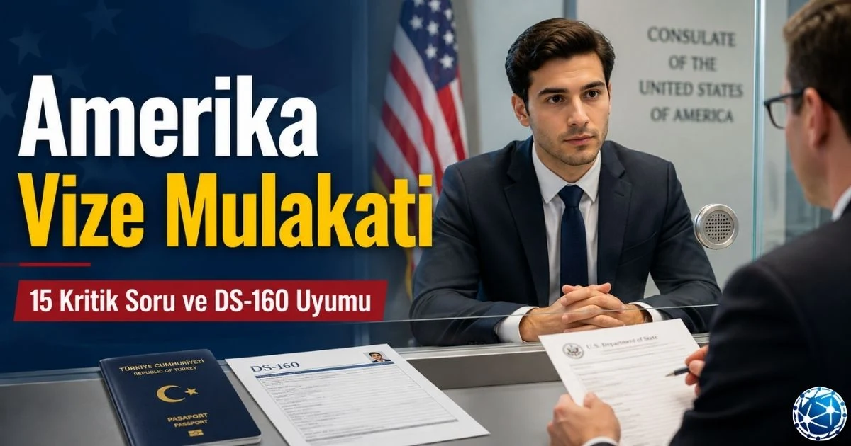 Amerika vize mülakatı için DS-160 formu, pasaport, konsolosluk görüşmesi, finansal belgeler ve geri dönüş bağları hazırlanıyor.