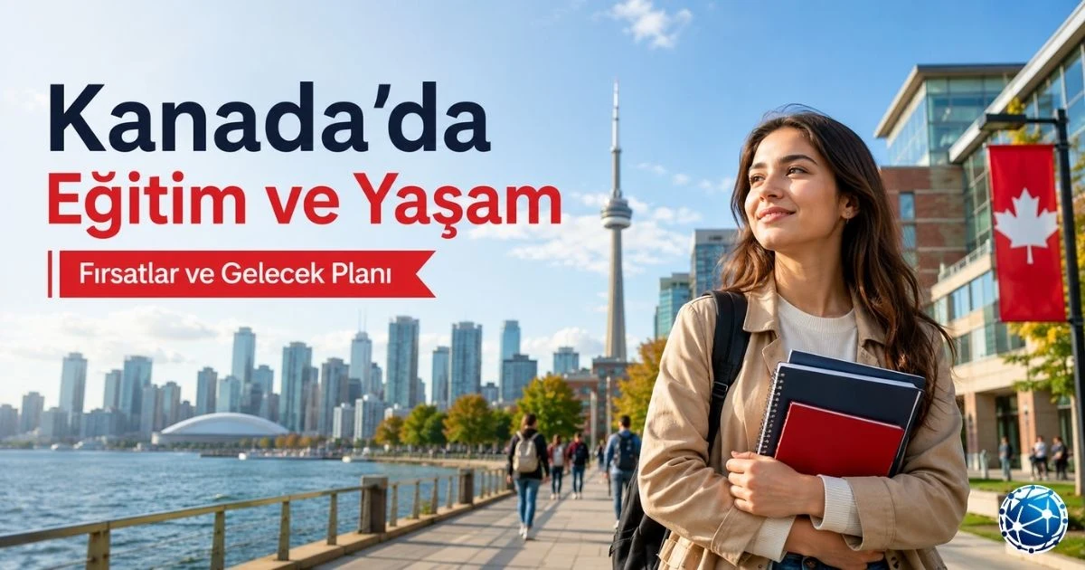 Kanada’da eğitim ve yaşam deneyimi için üniversite kampüsü, öğrenci hayatı, Toronto manzarası, kültürel çeşitlilik ve kariyer planı gösteriliyor.