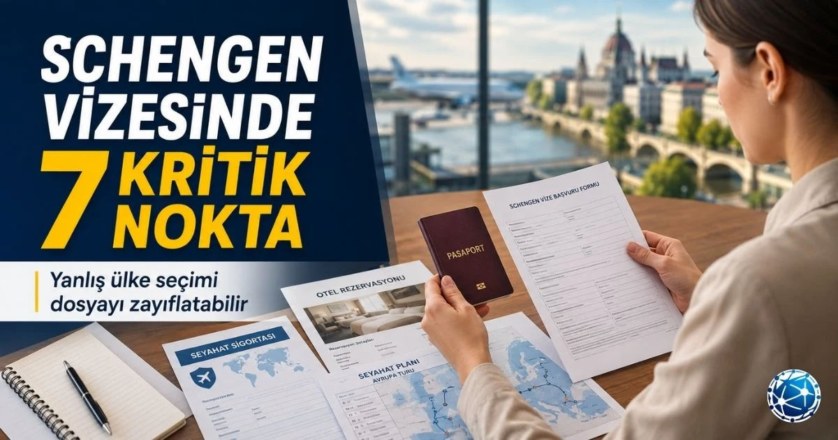Schengen vizesi başvuru belgelerini ve seyahat planını dikkatle inceleyen başvuru sahibi