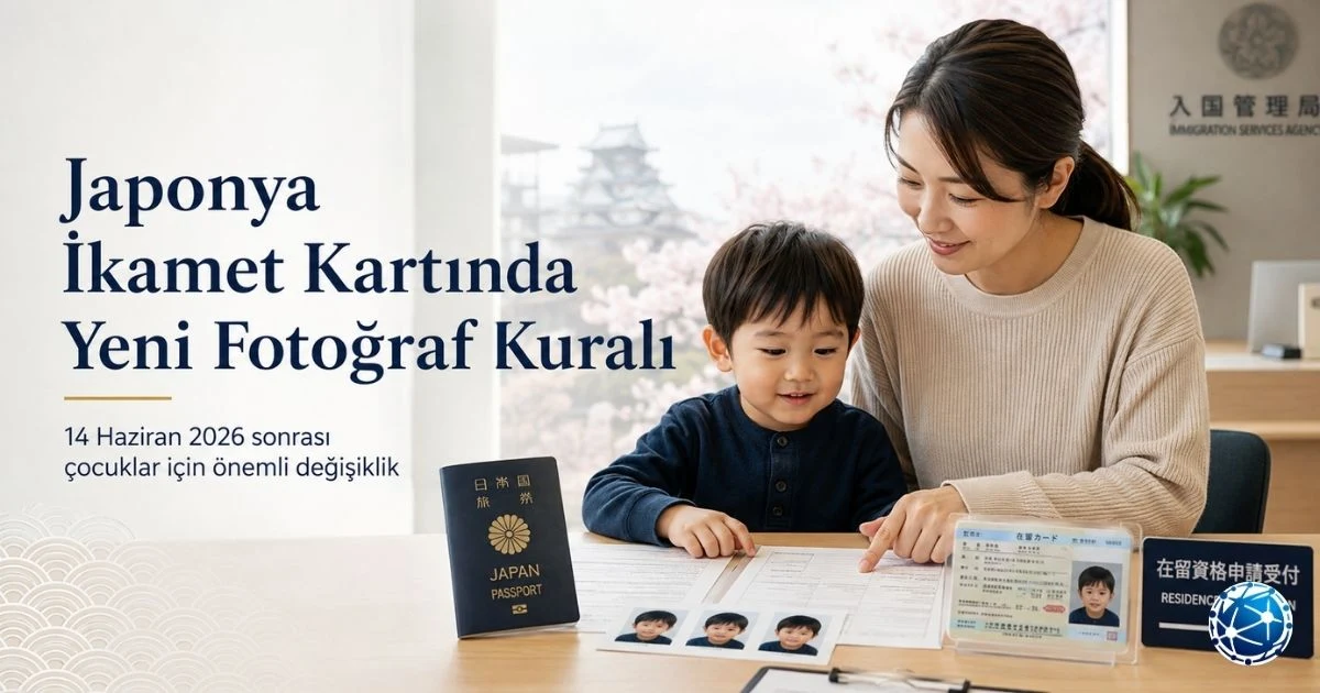 Japonya’da çocukların ikamet kartlarında 1 yaşından itibaren başlayan yeni fotoğraf zorunluluğunu gösteren görsel