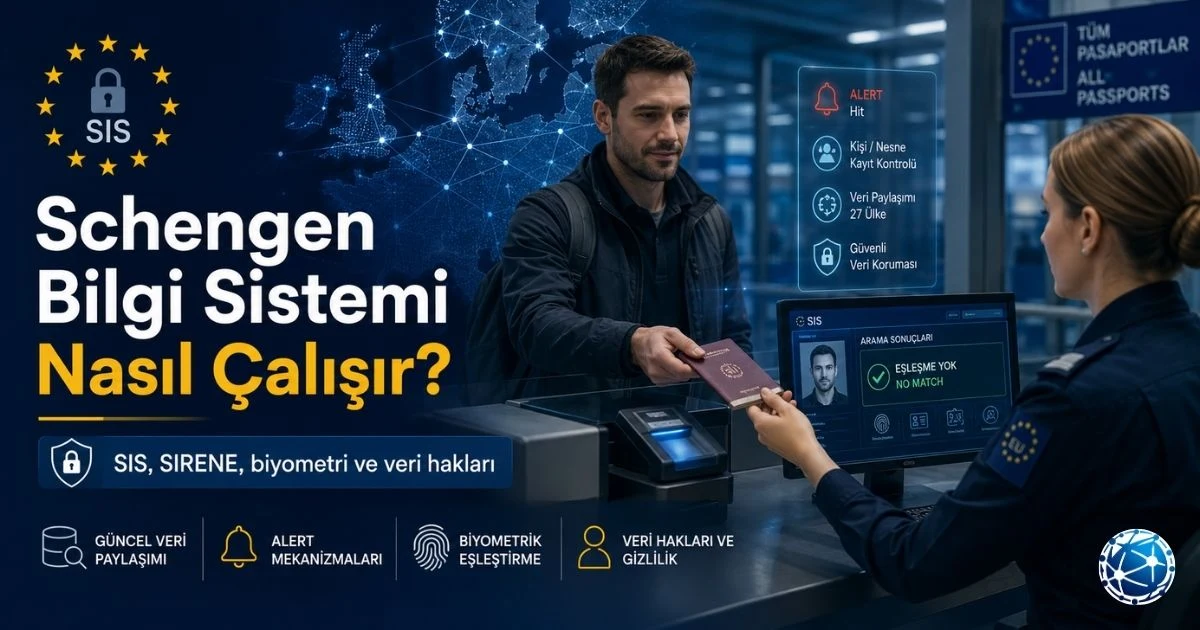 Schengen Bilgi Sistemi SIS ve SIRENE üzerinden sınır güvenliği ve veri paylaşımını gösteren görsel