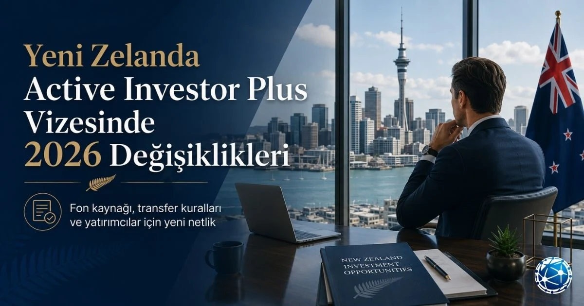 Yeni Zelanda Active Investor Plus vizesi ve 2026 yatırım kurallarını anlatan yatırımcı görseli