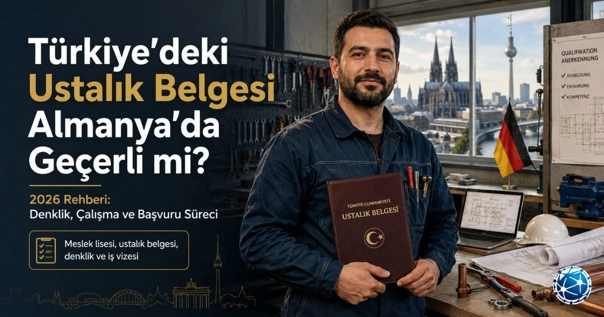 Türkiye'deki ustalık belgelerinin Almanya'da denklik ve çalışma süreçlerini anlatan mesleki yeterlilik görseli