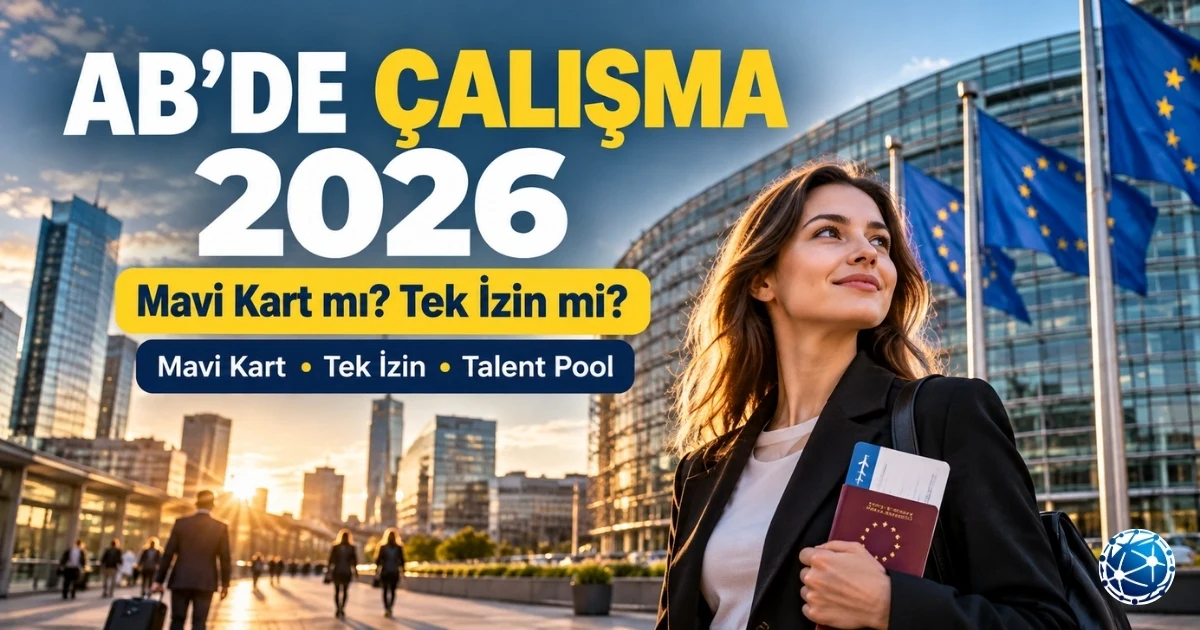 2026 AB’de çalışma, AB Mavi Kartı ve çalışma izni seçeneklerini inceleyen profesyonel çalışan
