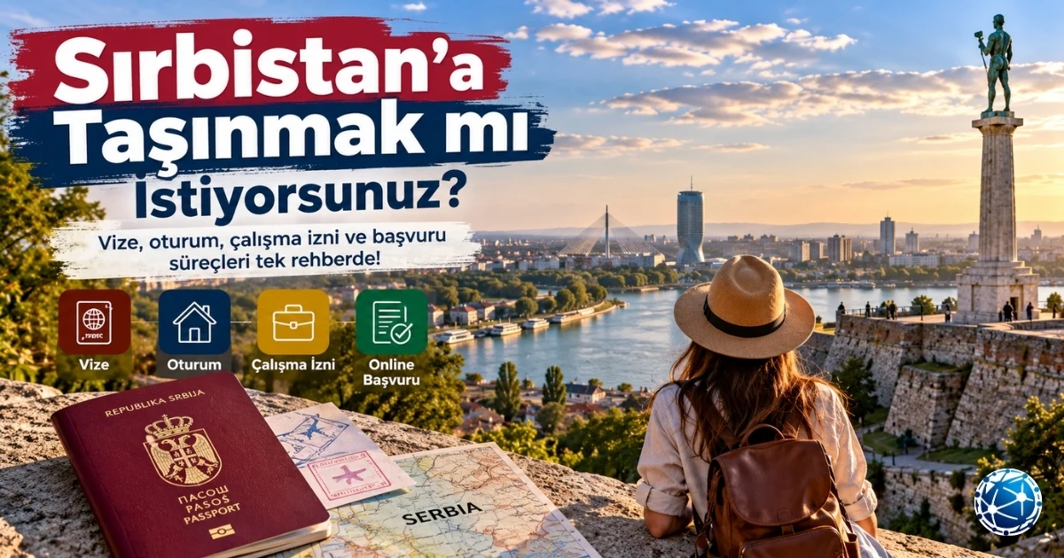 Sırbistan oturum ve çalışma izni başvurusu, tek izin ve online yabancılar portalını anlatan rehber görseli