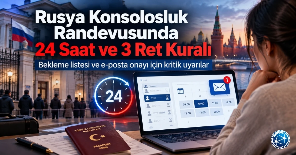 Rusya Ankara Konsolosluğu online randevu sistemi, 24 saatlik bekleme listesi onayı, ücretsiz randevu ve üçüncü ret sonrası başvuru iptali